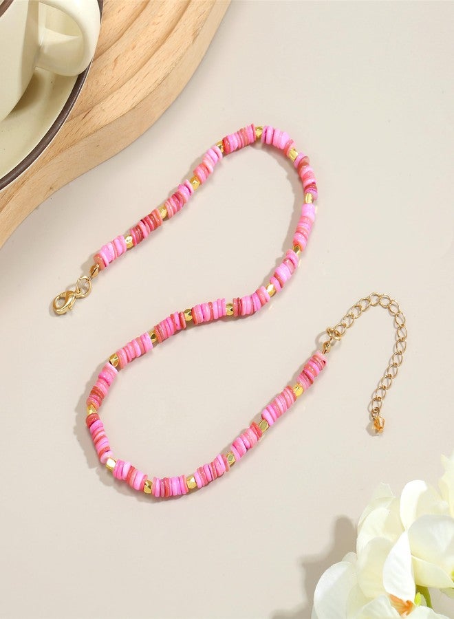 Xalroco Heishi Style Natural Shell Beaded Choker Necklace for Women, Summer Beach Handmade Jewelry Gift for Her (pink) - Image 3